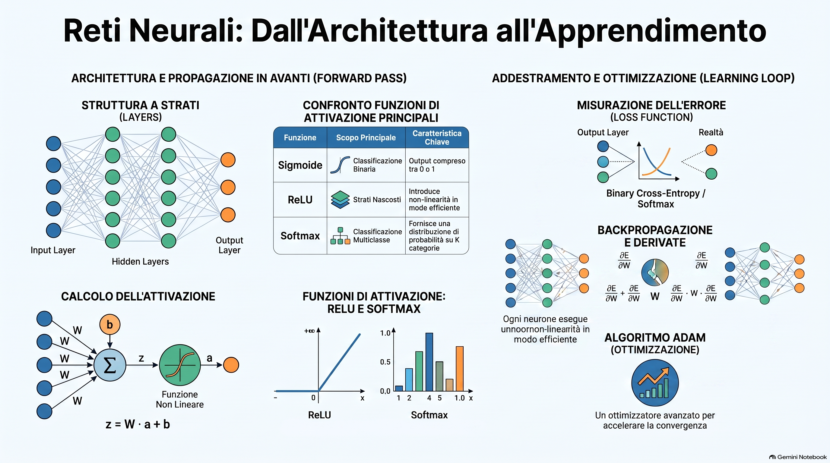 Infografica completa su architettura e apprendimento delle reti neurali